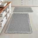 Set of 2 Waffle Bathroom Rugs, Super Absorbent Boho Bath Mats, Non-Slip Shower Mats for Bathroom Floor and Tub, Ultra Soft Waffle Weave Runner Mat, Quick Dry, Light Grey, 17x24+18x30 Inch