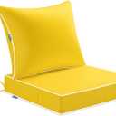MIULEE Yellow Outdoor Seat Cushion 22x24 Inch Waterproof & 3 Year Fade Resistant Deep Seat and Back Cushion for Patio Furniture Chair Sofa Couch with Handle and Adjustable Straps