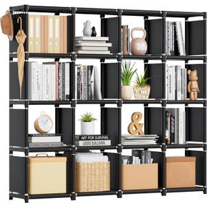 Mavivegue Bookshelf,16 Cube Storage Organizer,Book Shelf Organizer,Tall Bookcase,Black Cube Shelf Cubbies Closet Storage Shelves for Bedroom,Living Room,Home,Office, 16-Grid