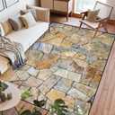 Area Rug Texture Stone Wall Cladding Seamless Flagstone Detail Outdoor Washable 6x9 feet Large Rugs for Bedroom Kitchen Living Room Non Slip Outdoor Carpets Soft Mats for Home Playroom Decor (Pattern10)