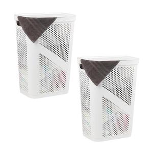 Mind Reader 60L Slim Laundry Hamper, Clothes Basket, Lid, Ventilated, Plastic, Set of 2, White