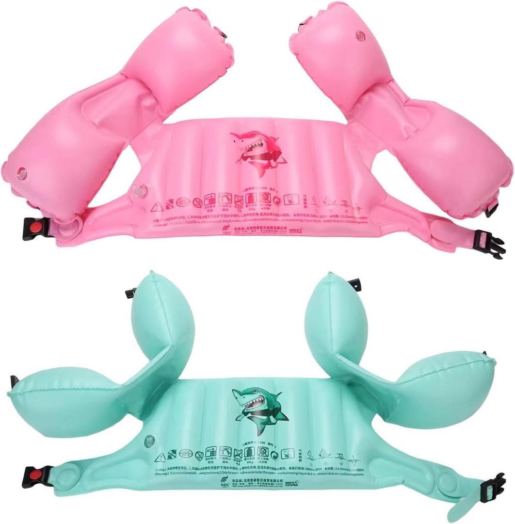 Kids Deluxe Life Jacket Swim Trainers Arm Bands Rings Floats and Swim Vest for Children (3-6 Years) (_Green + Pink)