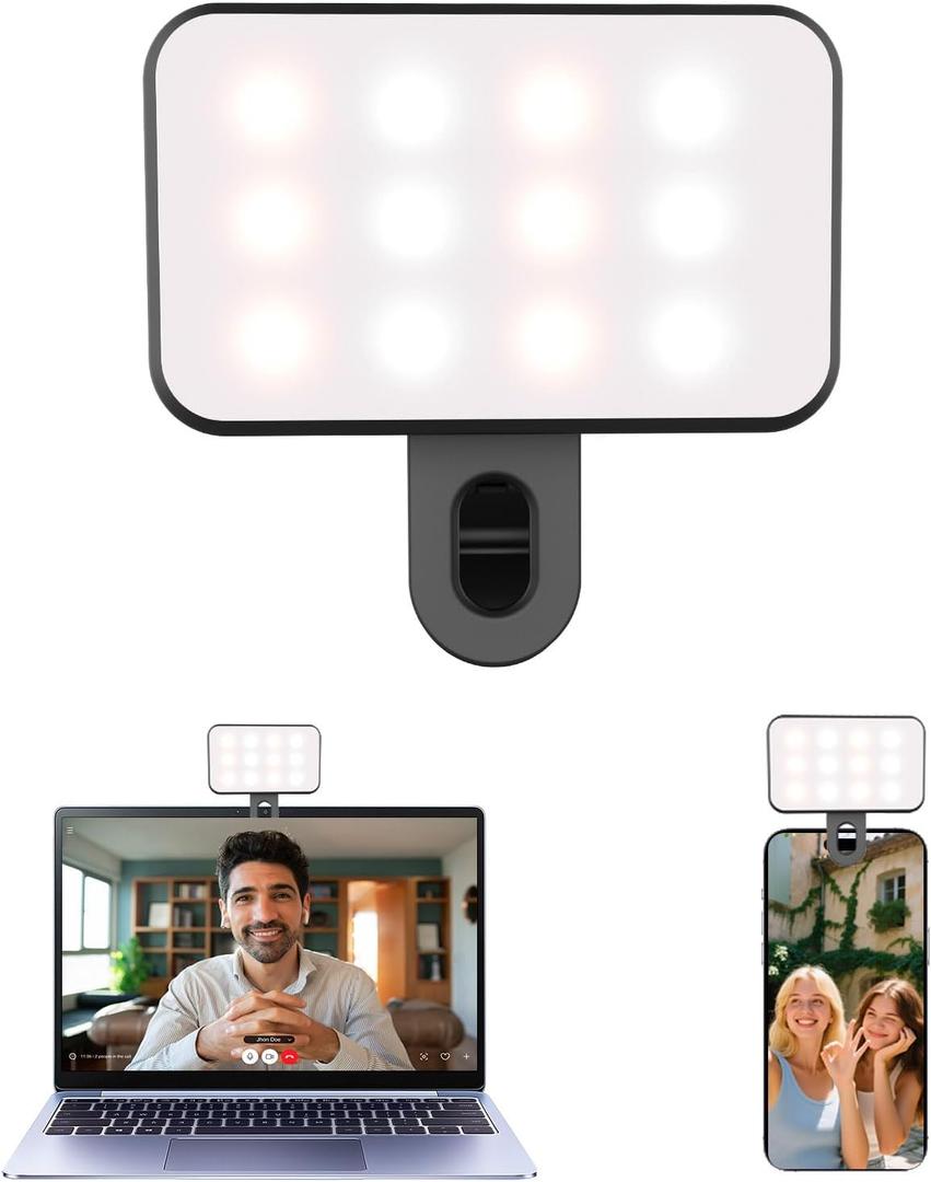 Mini Portable Selfie Light for iPhone: Rechargeable Phone Fill Lights, Ring Light for Camera Picture, Makeup Photo, Video Conferences, Laptop Use, Zoom Meetings, TikTok, Vlog Photography