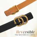 Women Reversible Leather Belt with Fashion G Gold Buckle for Dresses, Jeans, and Coats,width 0.9" (Black)
