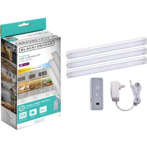 BLACK+DECKER LED Under Cabinet Light Kit, Motion Sensor, Dimmable, Linkable, 3 Color Settings, Tool-Free, for Kitchen, Cabinets and Closets, (3) 9" Bars