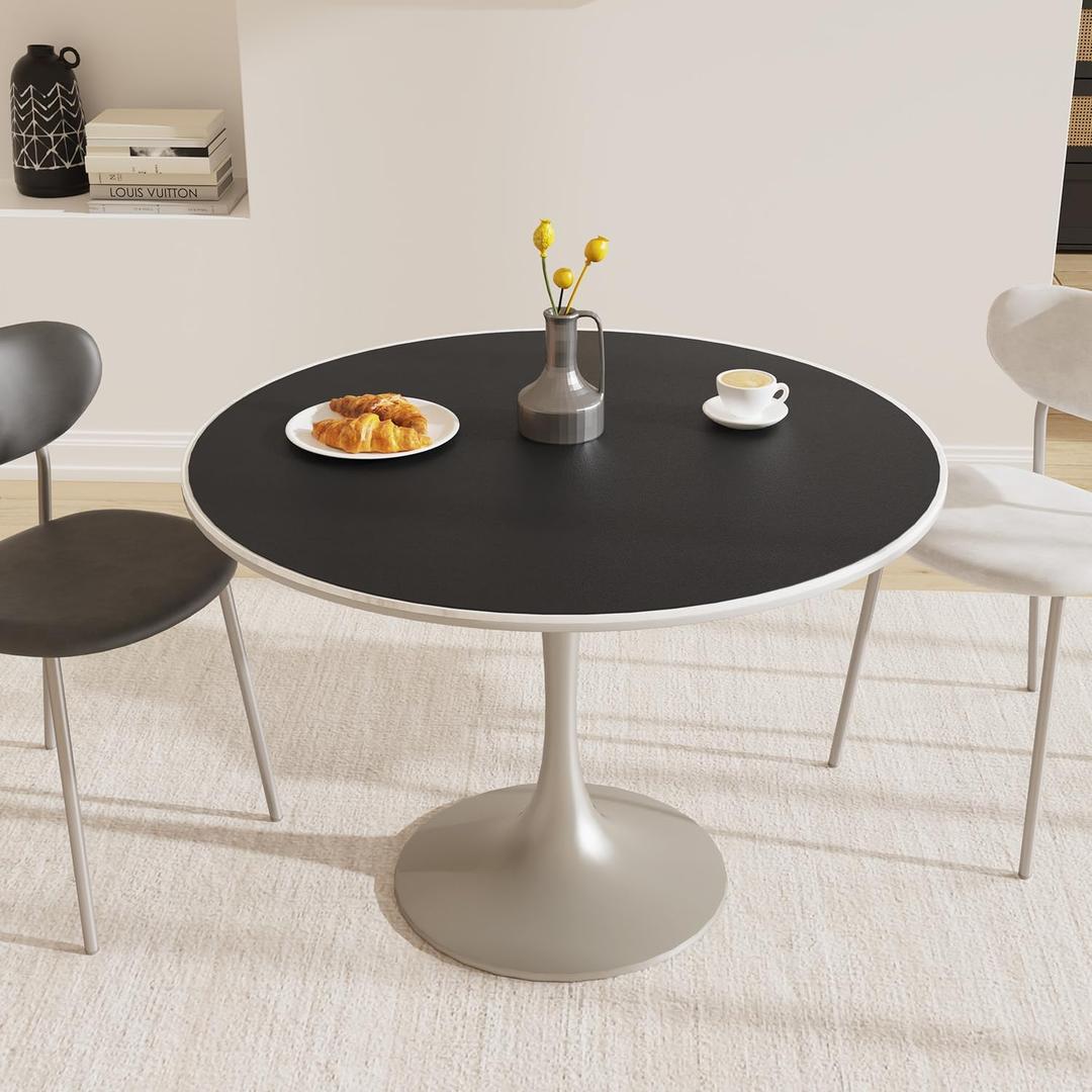 Black Plastic Table Cover Protector, 42" Round Waterproof Easy Flat PVC Desk Pad Mat, 1.5mm Thick Vinyl Table Top Protector for Dining Room Table, Office, Dresser