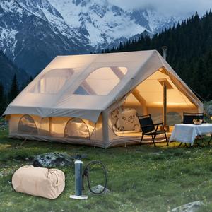 Large Inflatable Tents for Camping, 4-10 Person, 5-Minute Quick Easy Setup Blow Up Tents with Pump, 4 Season Glamping Waterproof Oxford House 2 Rooms, Instant Outdoor Hot Air Tent for Family Parties