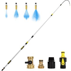 24FT Reach Gutter Cleaner, Gutter Cleaning Tools from the Ground with 3/4" Brass Shut-Off Valve & Bendable 360° Rotating Water Wand, Safe Cleaning for 2-Story Homes