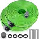 LAVEVE Heavy Duty Sprinkler Soaker Hose 100 FT, Flat Garden Hose with Holes, Efficient Flexible Irrigation Hose for Yard, Lawn and Garden, Includes Stakes (50FT x 2Pack)