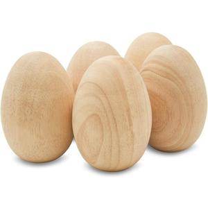 Fake Eggs to Paint, Pack of 5 Smooth Standable Wooden Eggs for Crafts, 4-3/8 Inch Wooden Easter Egg Decor, Wood Chicken Egg to Paint & Dye, by Woodpeckers