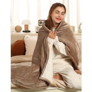 ESTINGO Electric Blanket Full Size - 72"x84" Electric Heated Blanket with Preheat Function, Soft Cozy Sherpa Heating Blanket with 6 Heating Levels & 1-10 Hours Adjustable Timer, Light Camel