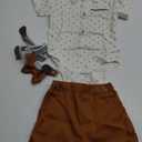 Volunboy Baby Boy Formal Short Set Toddler Summer Gentleman Outfit Kid Short Sleeve Bowtie Shirt Suspender Shorts Suit (12-18 Months, Caramel)