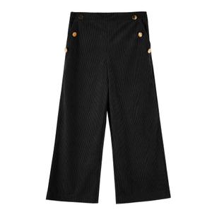 Haloumoning Girls Wide Leg Corduroy Pants Kids Elastic Waist Gold Button Trousers with Pockets, Size 130