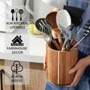 Acacia Wood Utensil Holder for Kitchen Counter, 360 Rotating 7.2" Wooden Cooking Utensil Crock for Countertop, Farmhouse Kitchen Decor