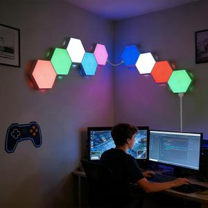 Tehoi Hexagon LED Light, 9PCS RGB Hexagonal LED Wall Lights for Bedroom, Gaming Lights DIY Geometry Splicing Wall Decoration USB Power (Variable Color)