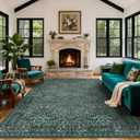 Washable Area Rug 9x12 Living Room Rug,Dark Green Rug for Dining Room Entryway Bedroom Farmhouse Nursery Home Office,Low Pile Stain & Slip Resistant Large Carpet for Bedroom