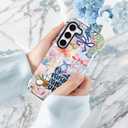 Mainrenka Summer Beach Case for Samsung Galaxy S23+ Plus, Aesthetic Cute Flower Bow Ocean Collage Phone Case Hybrid 2-Layer Hard Shell Shockproof Design Protective Cover Women Girls Mens