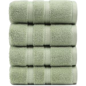 Simple&Opulence 4 Pcs Premium Hand Towels 16"x28", 600 GSM 100% Ring Spun Cotton, Highly Absorbent, Ultra-Plush & Durable Towels Set for Bathroom, Gym, Spa, Shower, Hotel (Sage Green)