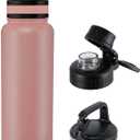OLDLEY 40 oz Insulated Water Bottle With Straw, Stainless Steel Sports Water Cup Flask with 3 Lids(Straw, Spout and Handle Lid) Double Walled Travel Thermal Canteen Mug, Rose Gold
