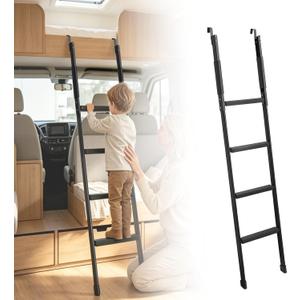 Adjustable 52-64 Inch RV Bunk Ladder, 350 LBS Capacity – Camper Bunk Ladder with Non-Slip Rubber Steps & Metal Hooks, Bunk Bed Ladder for RV, Camper, Dormitory & Kids Rooms