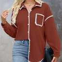 ZESICA Womens Corduroy Shacket Jacket Long Sleeve Button Down Shirt Oversized Blouses Tops with Pockets (Brown, M)