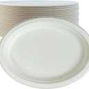 Pack of 125 Oval Plates Biodegradable Sugarcane Plates Microwavable Heavy Duty Large Plates (12.5 x 10 inch), White, B101CW-P