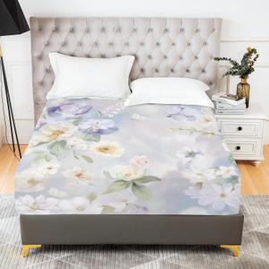 YIYEA Floral Fitted Sheet Only, Premium Double Brushed Microfiber Deep Pocket Fitted Sheet Twin Size, Ultra Soft Fitted Bottom Sheet, Shrinkage, Fade Resistant, Twin