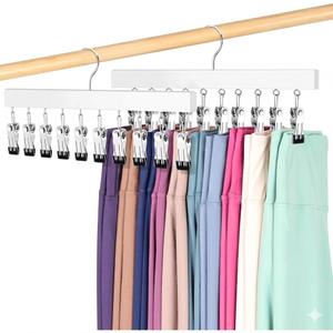 Legging Organizer for Closet, Pants Hangers with Clips Holds 20 Leggings, Jeans, Hats, Shorts, Socks, 360 Rotating Space Saving Hanging Clothes Organizer for Closet Organizers and Storage 2Pcs (White)