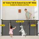 Reinforced 42 Extra Tall x 80 Wide Retractable Baby Gates with Rods to Prevent Crawling Through, Extra Tall Pet Gate for Large Openings Indoor Long Mesh Dog Gate for Stairs and Doorways, Black