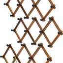 Accordion Wall Hanger, Wood Expandable Wall Mounted Hanger with 10 Hooks for Coats, Hats, Coffee Mug Ect, 3 Packs Included, 30 Pegs, Walnut Color, Retro Style