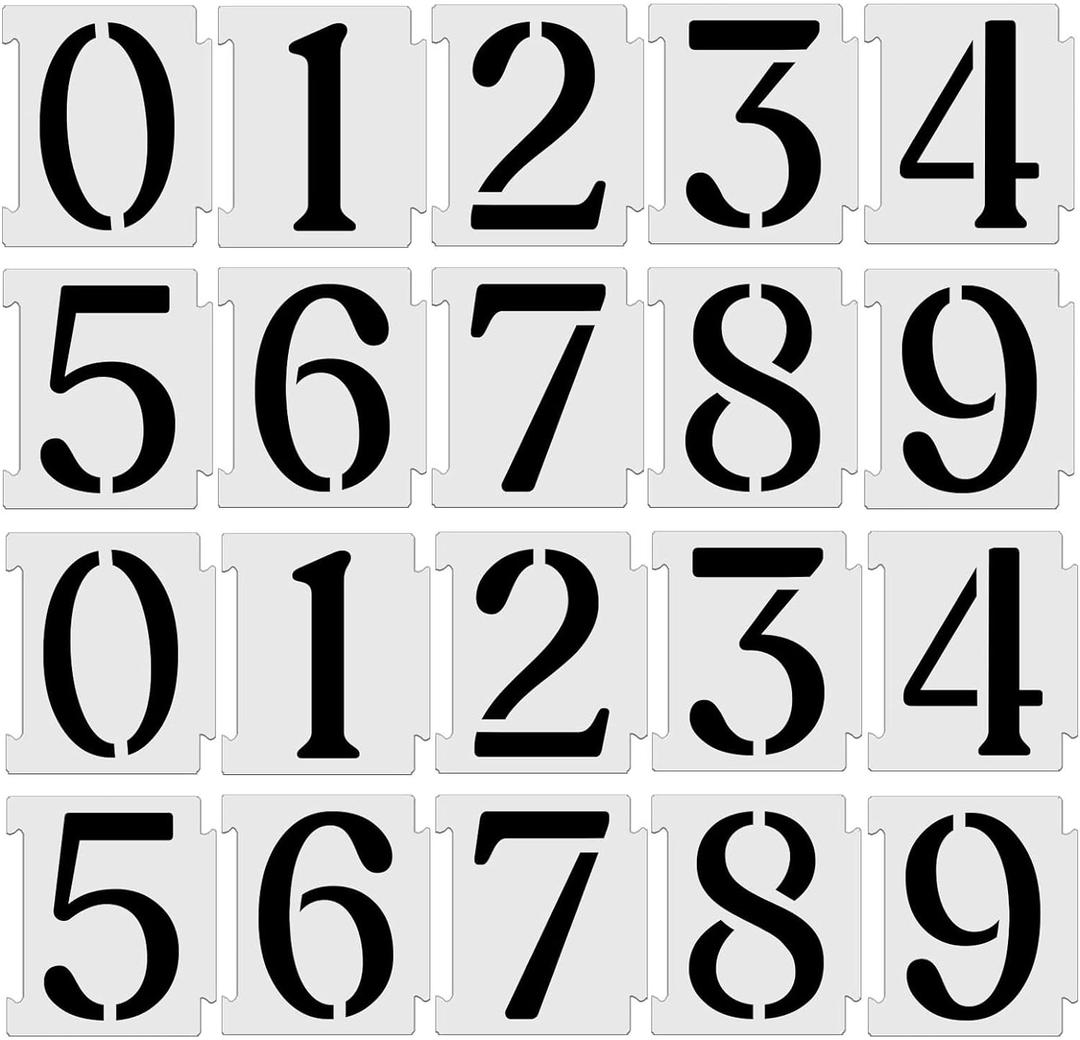 YEAJON 8 Inch Curb Stencil Kit 0-9 Address Number Stencils, 20Pcs Reusable 14 Mil Mylar Plastic Templates for Painting on Road, Wall, Wood, Mailbox