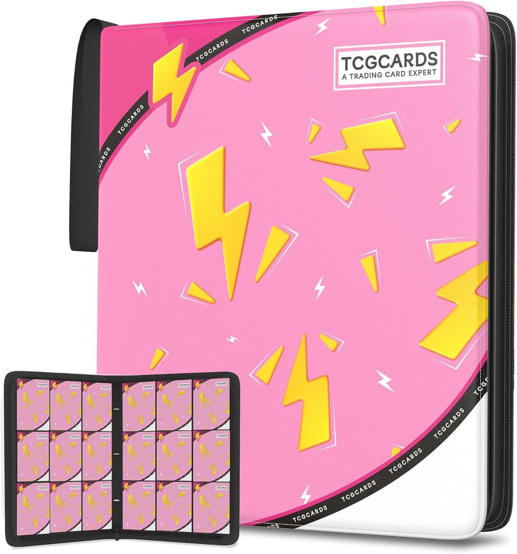 Trading Card Binder 9 Pocket,Card Binder 900 Pockets,Card Book Holder Cards with 50 Removable Sleeves,3-Ring Zip Design MTG/TCG/Sport Collectible Trading Card Albums Gifts for Boys and Girls (Pink) (Large)