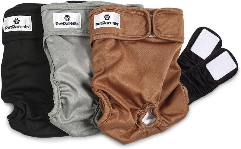 Pet Parents Washable Dog Diapers (3pack) + Extendrs of Durable Doggie Diapers, Premium Dog Diapers Female (Small, Natural)