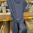 Women's Round Neck Pleated Sleeveless Casual Suit, Sleeveless Crewneck Vest Wide Leg Pantsuit Business Sets with Pocket Dark Gray, XL