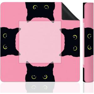 unny Black Cat Pink Mahjong Mat for Table, Black Cat Lovers Gifts 31.5" x 31.5" Non-Slip & Noise Reduction Mahjong Mat for Poker Dominoes Cards & Board Games