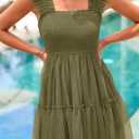 PRETTYGARDEN Womens 2025 Trendy Mini Summer Dresses Sleeveless Tulle Ruffle Square Neck Tiered Smocked Beach Vacation Dress (Green, S)