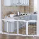 Spirich Free Standing Foldable Wire Pet Gate for Dogs, 80 inches Extra Wide, 30 inches Tall 4 Panels Dog Gate for the House, Doorway, Stairs, Pet Puppy Safety Fence,Set of Support Feet Included, White