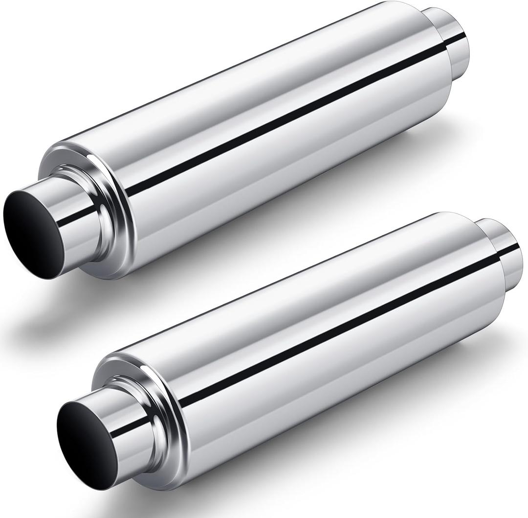 Relaxweex 2 Pcs 2.5" Inlet Exhaust Resonator, 2.5" Inlet 2.5" Outlet 19" Overall Length Muffler Resonator Stainless Steel(Silver)