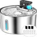 Wireless Cat Water Fountain Stainless Steel - 3.2L/108oz Cordless Pet Water Fountain Battery Operated Cats Water Dispenser Silent Rechargeable Automatic Fountain with 6 Filters 3 Sponges (Silver)