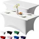 Trlyc 2 Pack 6FT Spandex Table Cloth - 72 x 30 Inch Rectangular Stretch Tablecloth, Wrinkle Resistant Scretch Table Cover for Wedding, Party, Banquet, Picnic, Outdoor Decoration (2Pcs,White)