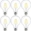 Sunco 6 Pack G25 LED Light Bulbs, Filament Edison Globe, Vanity Lighting Bulb for Bathroom Bedroom, 500 LM, 5W (60W Equivalent), 3000K Warm White, Dimmable, E26 Base, Clear UL