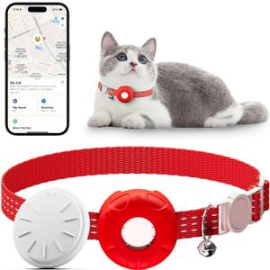 Cat Tracker,Mini GPS Tracker for Cats,No Monthly Fee Smart Pet Activity Tracker,Compatible with Apple Find My(iOS Only),Anti-Lost Finder Tag for Vehicles,Pets,Kids,Items(Red)