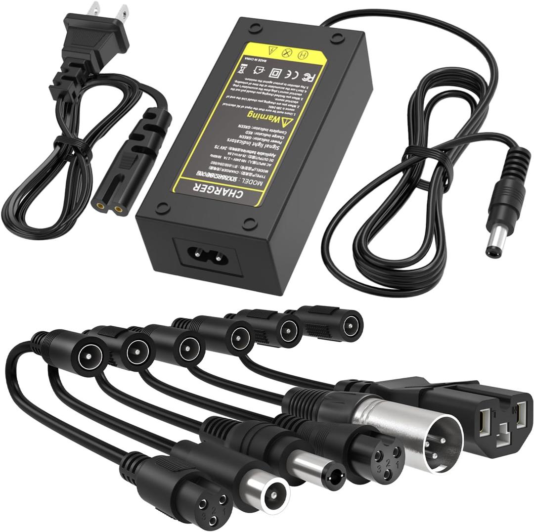 42V 2A Charger with 7 Plugs Universal for 36V Li-ion Battery, Fast Charger Replacement for Razor/Jetson/Voyage/gotrax/ninebot and Most 36V 10S Lithium Battery Device
