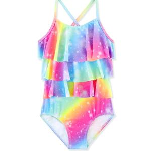 Girls One Piece Swimsuits Cute Ruffles Swimming Bathing Suit with Adjustable Straps Beach Pool Kids Swimwear 3T-12 Size 150