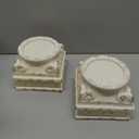 2 Pcs Pedestal Stand for Decoration Display Distressed Vintage Column Stand White Embossed Plant Candle Pedestal Small Classic Plinth Base for Party Wedding Home Decorative Table Centerpiece