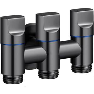 3-Way Water Changer Control Valve, 4 Point Thread Interface (1/2 Inch) Three-Way Water Injection Angle Valve, One Inlet and Three Outlet Angle, for Washing Machines and Toilets (Dark Grey)