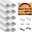 Muzata 10Pack 6.6FT/2M LED Channel Aluminum U Shape Silver LED Strip Diffuser Channel with Milky White Cover Easy Installation U1SW WW 2M