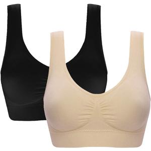 Women's Comfort Workout Sports Bra Low-Impact Activity Sleep Bras (XX-Large, 2 Pack Black Beige)