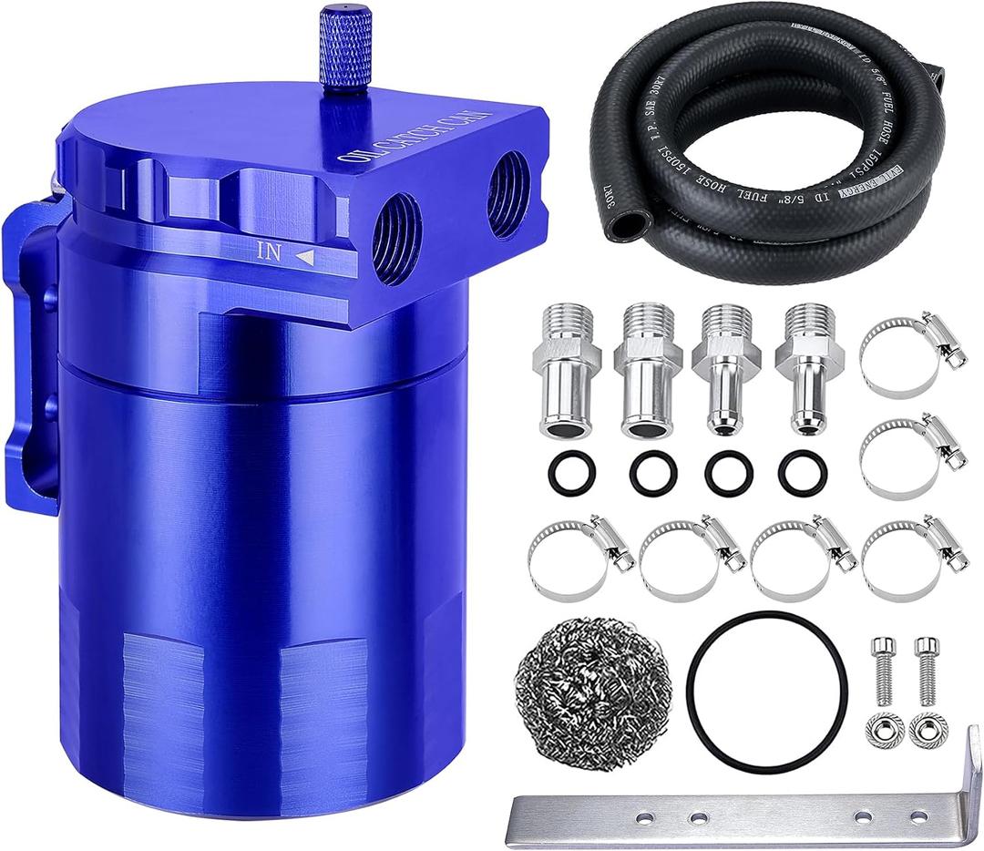 EVIL ENERGY Oil Catch Can, 300ML Baffled Oil Can, Universal Aluminum Air Oil Separator Breather Tank with 3/8" ID 5FT NBR Fuel Hose Kit