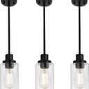 MELUCEE Kitchen Island Pendant Lighting 3 Pack Adjustable Black Hanging Ceiling Lamp with Clear Glass Shade for Bar Dining Room Corridor Living Room Bedside, 1-Light
